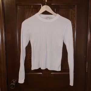 F21 Basic White Vertical Ribbed Lightweight Sweater